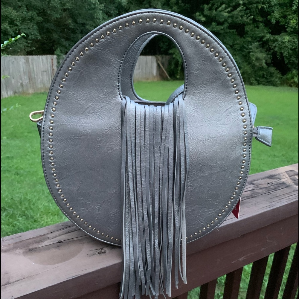 Unique Metallic Taupe Fringe w/studs